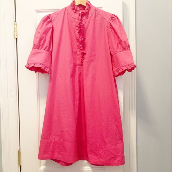 Navyblu Westport Dress Hot Pink Size Small 100% Cotton Popover Ruffle $228.00 - Picture 6 of 10